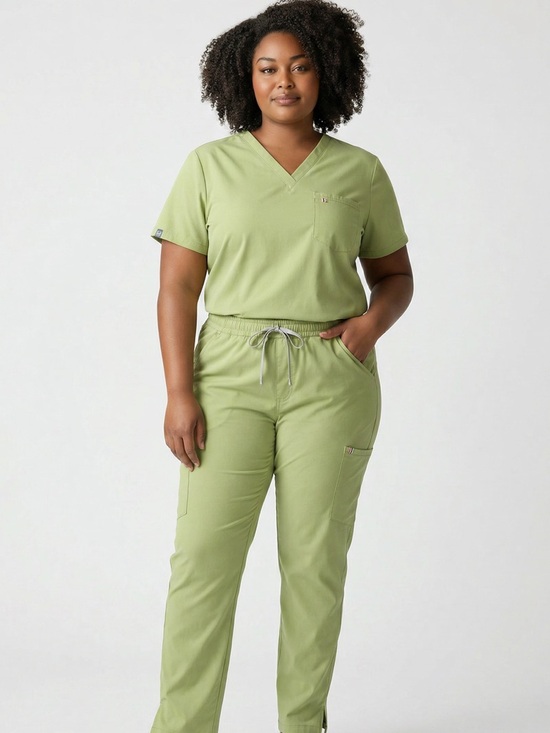 Mediclo Pants - Mediclo Scrub Set XL Green Sustainable V-Neck Top Jogger Pants Stretch Tencel
